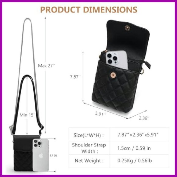 Vegan Leather Crossbody Phone Purse with RFID Blocking & Adjustable Strap - Picture 5 of 7